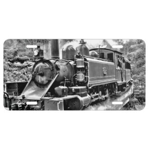 Black and White Vintage Steam Train Engine License Plate