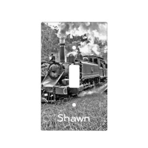 Black and White Vintage Steam Train Engine Light Switch Cover