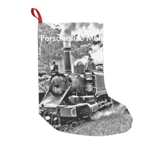 Black and White Vintage Steam Train Engine Small Christmas Stocking