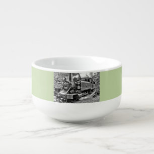 Black and White Vintage Steam Train Engine Soup Mug