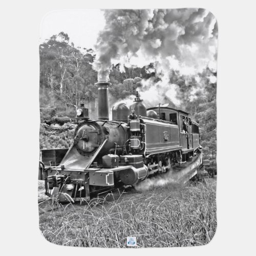 Black and White Vintage Steam Train Engine Stroller Blanket