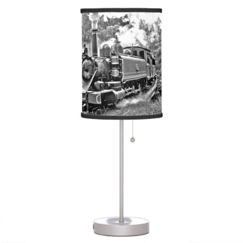 Black and White Vintage Steam Train Engine Table Lamp