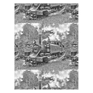 Black and White Vintage Steam Train Engine Tablecloth