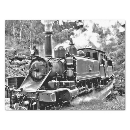 Black and White Vintage Steam Train Engine Tissue Paper