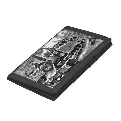 Black and White Vintage Steam Train Engine Trifold Wallet