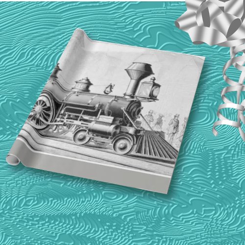 Black and White Vintage Steam Train full size Wrapping Paper