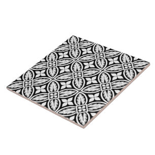 Black and White Vintage Stencil Patterned Print Tile