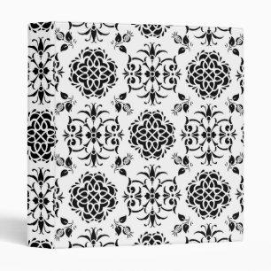 Black and White Vintage Style Floral Damask 3 Ring Binder