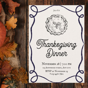Black and White Vintage Thanksgiving Dinner Invitation
