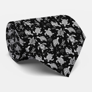 black and white vintage turtle pattern neck tie