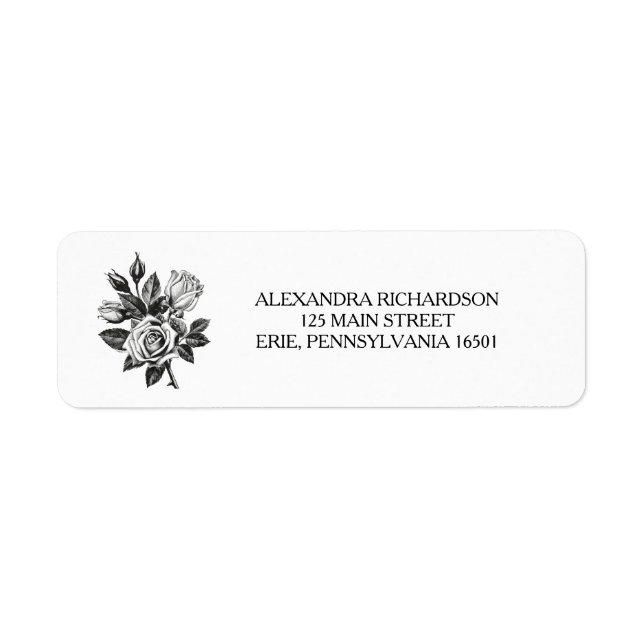 Black and White Vintage Victorian Tea Roses Label (Front)