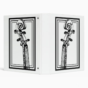 Black and White Violin Scroll with Black Outlines 3 Ring Binder