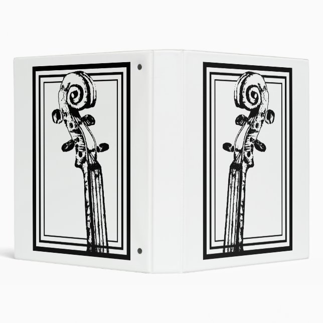 Black and White Violin Scroll with Black Outlines 3 Ring Binder (Background)