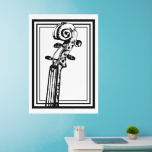 Black and White Violin Scroll with Black Outlines Wall Decal