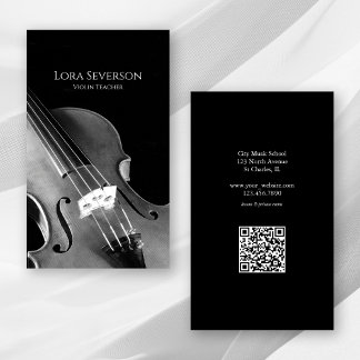 Black and White Violin Teacher Business Card