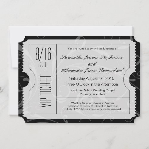 Black and White VIP Wedding Ticket Invitations