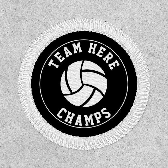 Black and white volleyball ball champs, team name patch (Front)