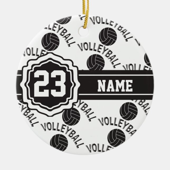 Black and White Volleyball Ceramic Ornament (Front)