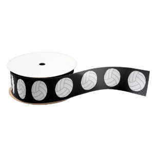 Black and White Volleyball Crossgrain Ribbon