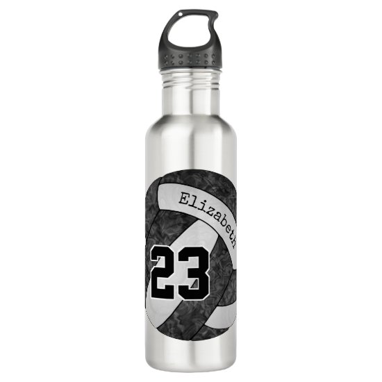 Black and white volleyball girl school team colors stainless steel water bottle