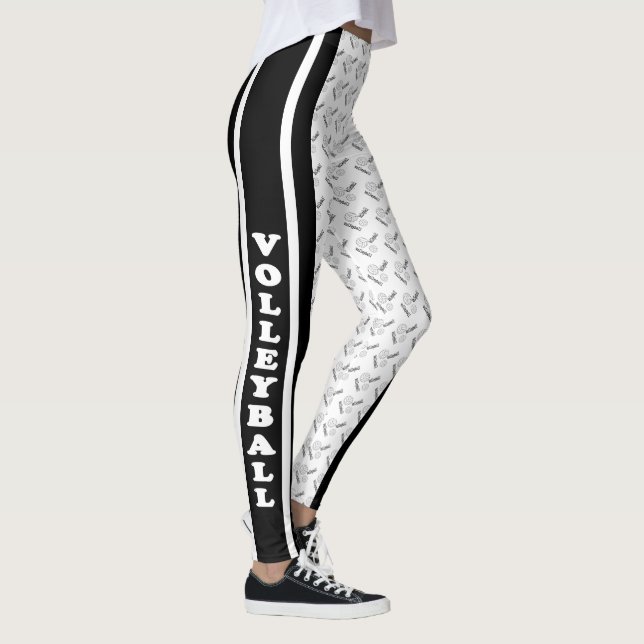 Black and White Volleyball Pattern Leggings (Right)