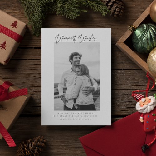Black and White Warmest Wishes Photo Christmas Holiday Card