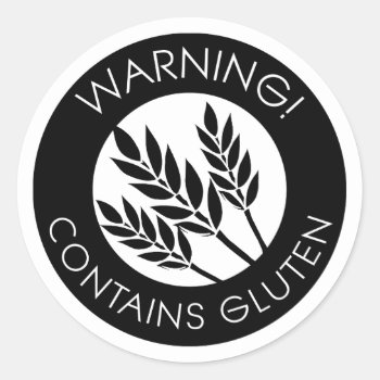 Black And White Warning Contains Gluten Symbol Classic Round Sticker by LilAllergyAdvocates at Zazzle