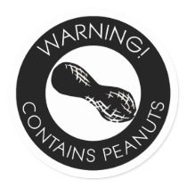 Black and White Warning Contains Peanuts Symbol Classic Round Sticker