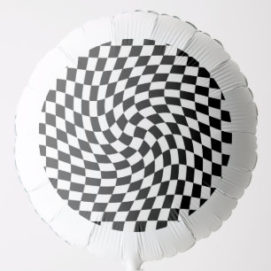 Black and White Warped Checkered Pattern Balloon