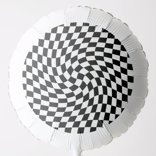 Black and White Warped Checkered Pattern Balloon (Front)