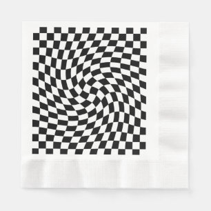Black and White Warped Checkered Pattern Napkins