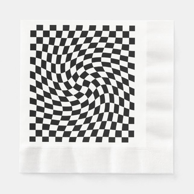 Black and White Warped Checkered Pattern Napkins (Front)