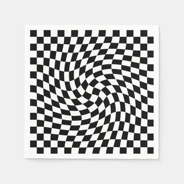 Black and White Warped Checkered Pattern Napkins (Front)