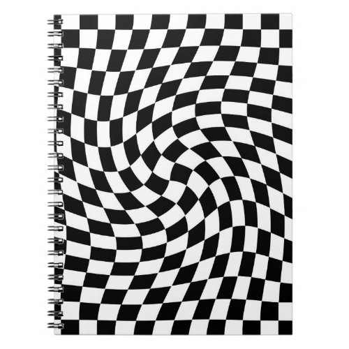 Black and White Warped Checkered Pattern Notebook
