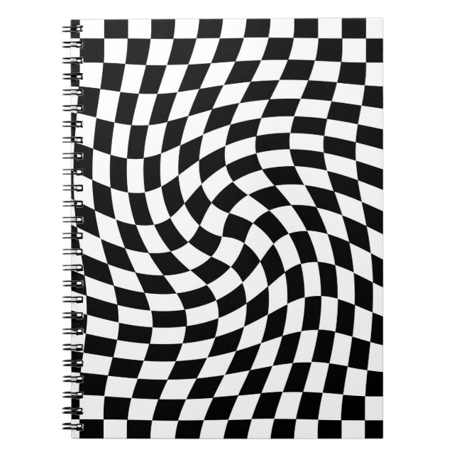 Black and White Warped Checkered Pattern Notebook (Front)