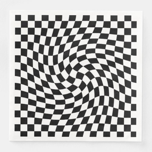 Black and White Warped Checkered Pattern Paper Dinner Napkins