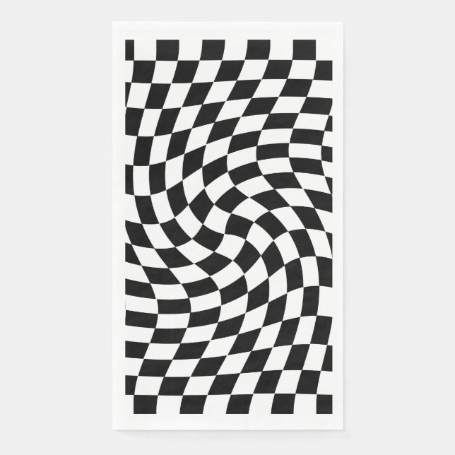 Black and White Warped Checkered Pattern Paper Guest Towels (Front)