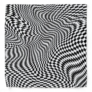 Black and White Warped Checkers Bandana