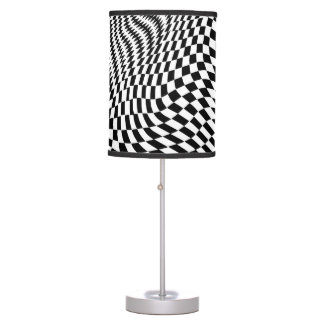 Black and White Warped Checkers Table Lamp