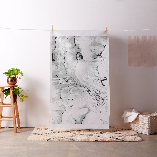 Black and white water texture design, marbling fabric (In Situ)