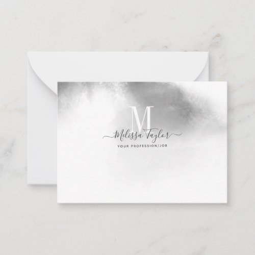 Black and White Watercolor Abstract Monogrammed Note Card