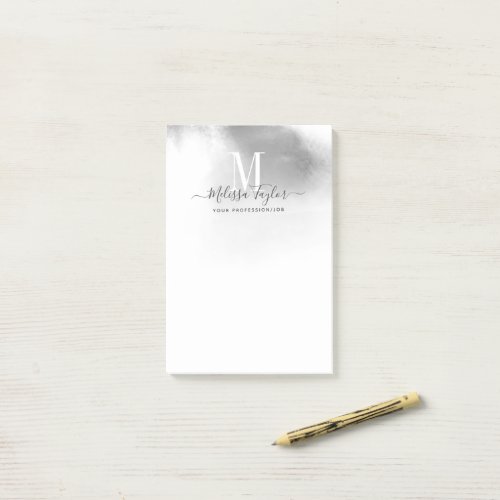 Black and White Watercolor Abstract Monogrammed Post_it Notes