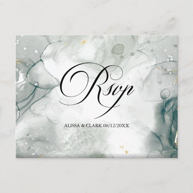 Black And White Watercolor Abstract RSVP  Postcard (Front)