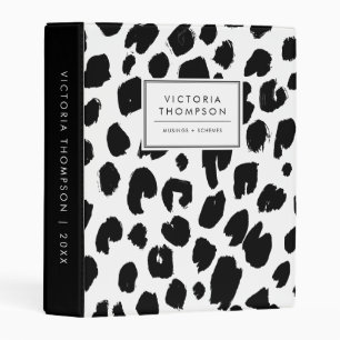 Black and White Watercolor Brush Leopard Pattern Mini Binder