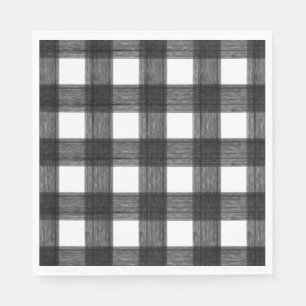 Black and White Watercolor Buffalo Plaid Napkins