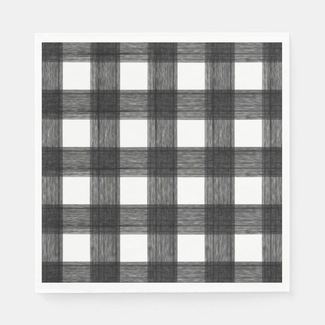 Black and White Watercolor Buffalo Plaid Napkins (Front)