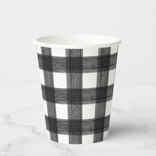 Black and White Watercolor Buffalo Plaid Paper Cups