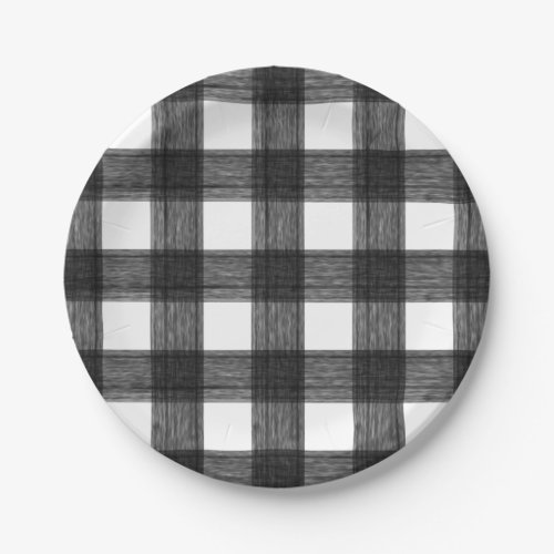 Black and White Watercolor Buffalo Plaid Paper Plates