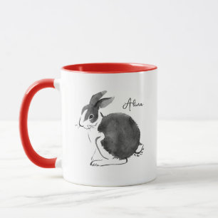 Black and White Watercolor Bunny Mug
