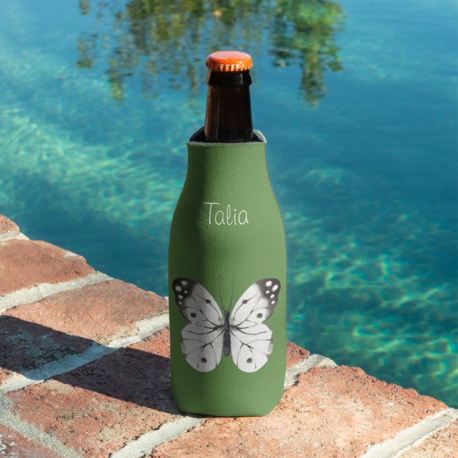 Black and White Watercolor Butterfly  Bottle Cooler (In Situ Pool)